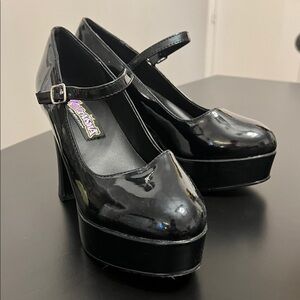 Fantasma Costume Pleaser 4" Chunky Mary Jane Black Patent Heels 8